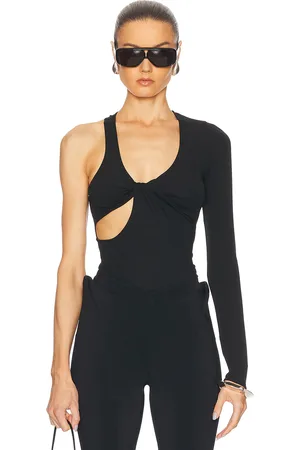 Courrèges Twist Asymmetrical Jersey Top in Black - Black. Size L (also in M, S, XS).