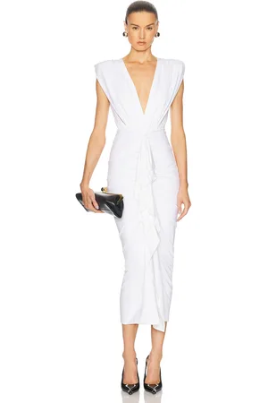 ALEXANDRE VAUTHIER Ruched Midi Dress in Optical White - White. Size 34 (also in 36, 38, 40, 44).