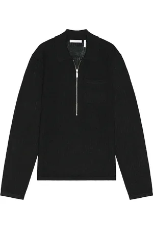Helmut Lang Long Sleeve Zip Polo in Black - Black. Size L (also in M, S, XL/1X).