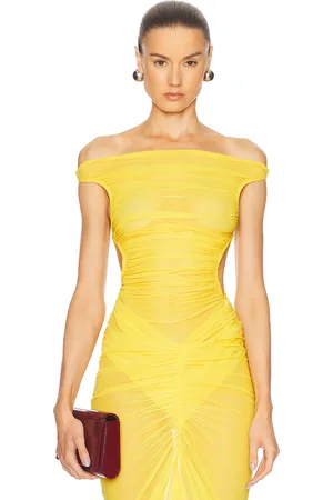 Atlein Cut Out Ruched Top in Canary - Yellow. Size 34 (also in 38, 40).