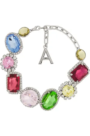 AREA Crystal Necklace in Multi - Metallic SIlver. Size all.