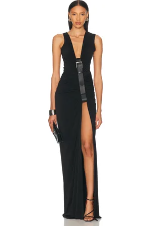 SID NEIGUM Gathered Belt Dress in Black - Black. Size L (also in M, S, XL, XS).