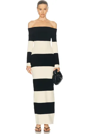 POSSE Theo Off The Shoulder Dress in Cream & Black - Black. Size M (also in ).