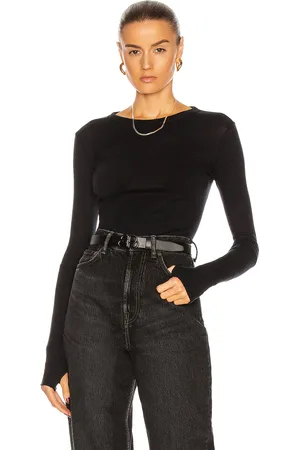 ENZA COSTA Cuffed Crew Cashmere-Blend Sweater in Black - Black. Size S (also in ).