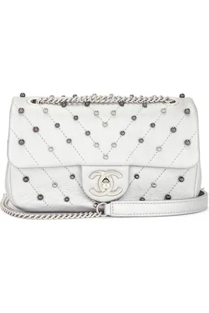 CHANEL Lambskin Mini Stud Wars Flap Bag in Silver - Metallic Silver. Size all.