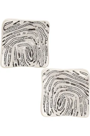 AREA Crystal Fingerprint Square Stud Earrings in Antique Silver - Metallic Silver. Size all.