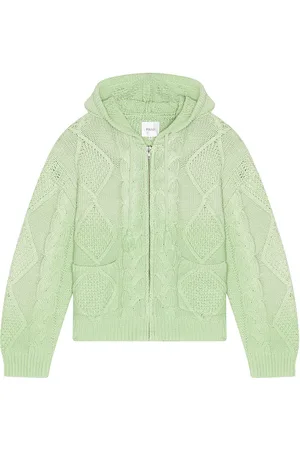 Found Zip Up Cable Knit Hoodie in Vintage Faded Seafoam Green - Green. Size L (also in M, XL/1X).