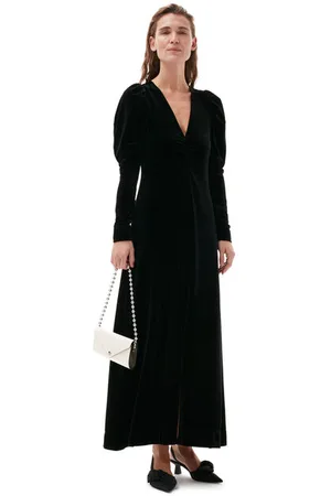 Ganni Long Sleeve Long Velvet Maxi Dress Size 4 Women