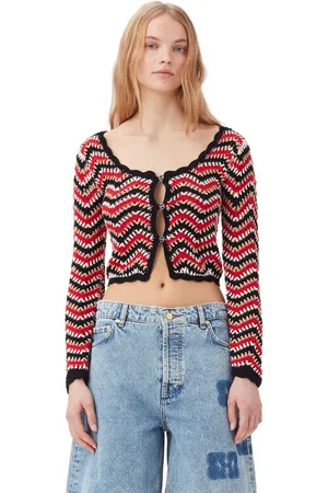 Ganni Red Cotton Crochet Cardigan in Size Small Women