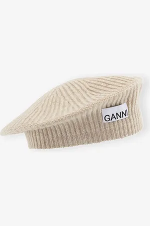 Ganni Wool Rib Knit Beret in Brazilian Sand Women