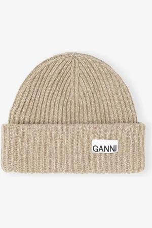 Ganni Oversized Wool Rib Knit Beanie in Women