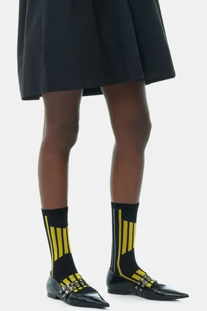 Ganni Black/Yellow Sporty Socks in Size XS/Small Women