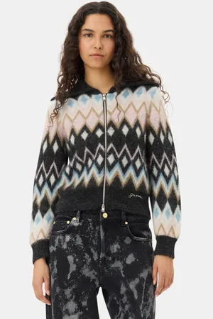 Ganni Multicolour Zip Cardigan in Size Small Alpaca/Polyamide/Wool Women