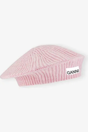 Ganni Wool Rib Knit Beret in Women