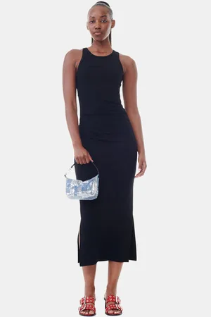 Ganni Soft Cotton Rib Tank Top Long Dress in Size 2XS Women