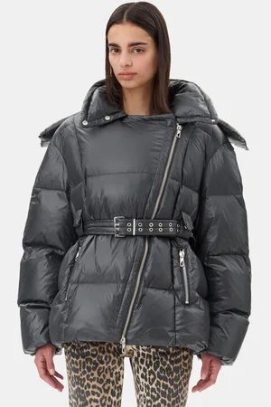 Ganni Black Shiny Nylon Puffer Jacket in Size Large/XL Women