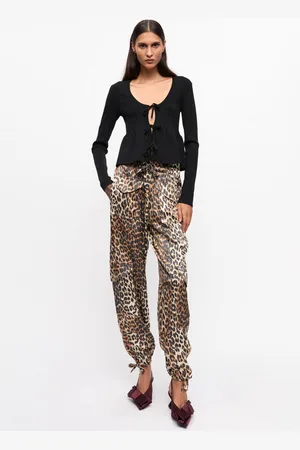 Ganni Leopard Printed Satin Trousers Size 40 Spandex/Viscose Women