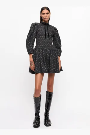 Ganni Printed Mini Smock Dress Size 16 Organic Cotton Women