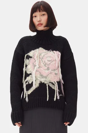 Ganni Handknit Turtleneck Jumper in Size Medium Wool Women