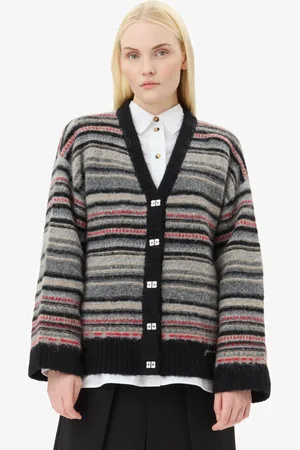 Ganni Stripe Boxy Cardigan Size Small Alpaca/Elastane/Merino Wool Women