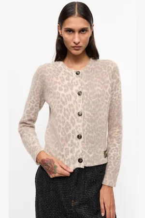 Ganni Leopard Printed Cardigan Size Medium Alpaca/Polyamide/Wool Women