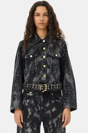 Ganni Black Washed Denim Jacket in /Black Size 16 Organic Cotton Women