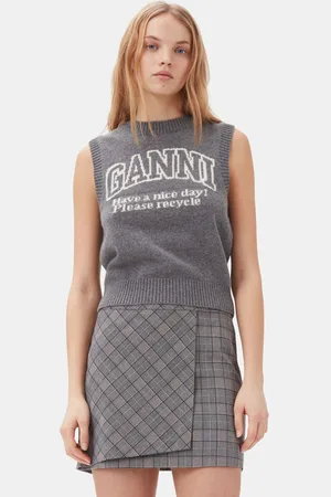 Ganni Grey Graphic Vest in Frost Gray Size Small Women