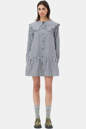 Ganni And White Stripe Mini Shirt Dress in Size 6 Organic Cotton Women