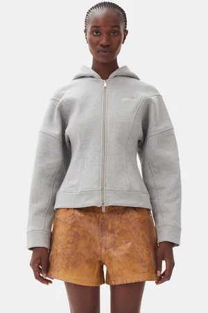 Ganni Fleece Zip Hoodie Jacket in Paloma Melange Size XL Organic Cotton Women