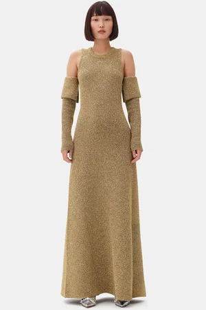 Ganni Sparkle Cold-Shoulder Maxi Dress in Size Medium Metallic fiber/Nylon/Polyester Women