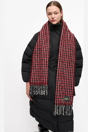 Ganni Red Check Fringed Scarf in Acryl/Polyester/Wool Women
