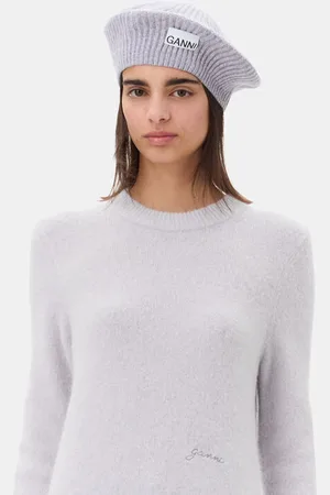 Ganni Lilac Rib Knit Beret in Women