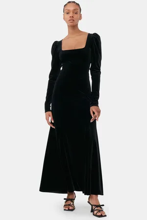 Ganni Long Sleeve Velvet Jersey Maxi Dress in Size 10 Women