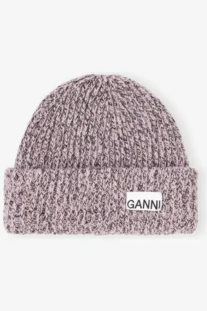 Ganni Oversized Wool Rib Knit Beanie in Women