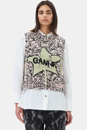 Ganni Pink Graphic Wool Handknit Vest in Size 2XS Women
