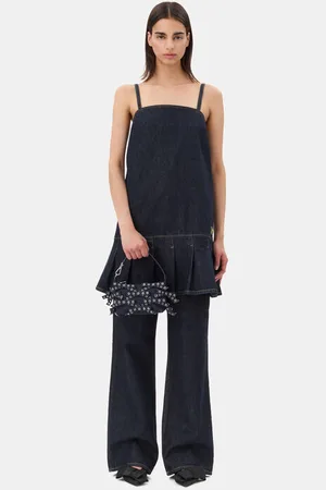 Ganni Denim Strap Mini Dress in Rinse Size 12 Organic Cotton Women