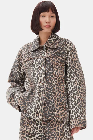 Ganni Leopard Denim Jacket Size 14 Women
