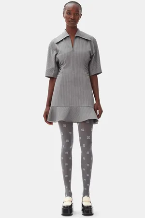 Ganni Grey Striped Suiting Mini Dress in Mirage Gray Size 14 Women