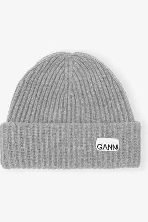 Ganni Oversized Wool Rib Knit Beanie in Paloma Melange Women