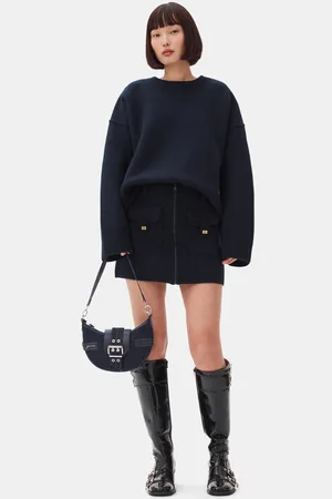 Ganni Dark Blue Denim Small Bucky Crossbody Bag in Cotton Women