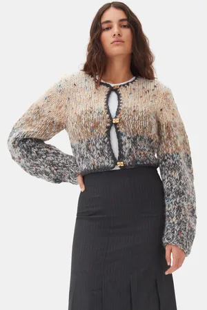 Ganni Handknit Crop Cardigan in Paloma Melange Size Small Acryl/Alpaca/Elastane Women