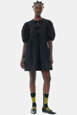 Ganni Cotton Poplin Tie String Mini Dress Size 12 Women