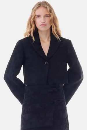 Ganni Boucle Jacquard Suiting Cropped Blazer Jacket in Size 8 Women
