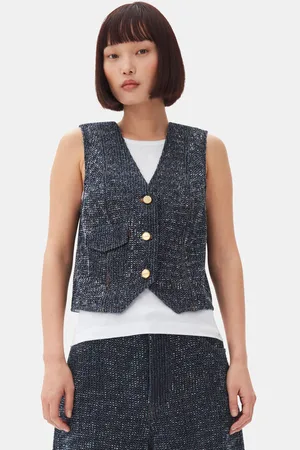 Ganni Dark Blue Textured Vest in Rinse Size 10 Organic Cotton Women