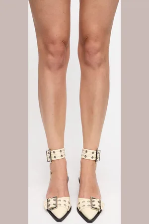 Ganni Off- Feminine Buckle Open Cut Pumps Shoes Size 9 Polyurethane/Cotton Women