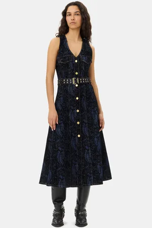Ganni Blue Snake Print Dress Size 10 Organic Cotton Women