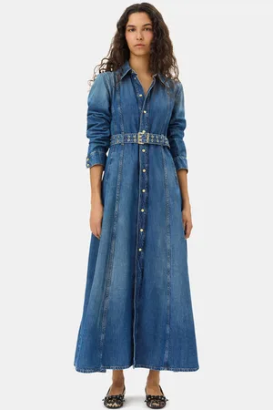 Ganni Blue Belted Maxi Dress in Size 8 Women