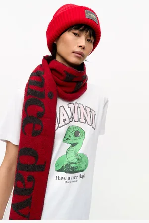 Ganni Red Structured Rib Beanie in Women
