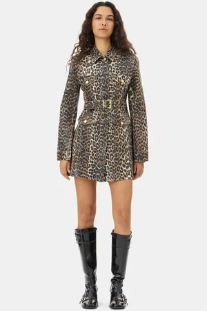 Ganni Leopard Foil Mini Dress Size 12 Women