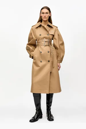Ganni Camel Bonded Cotton Trench Coat in Tiger